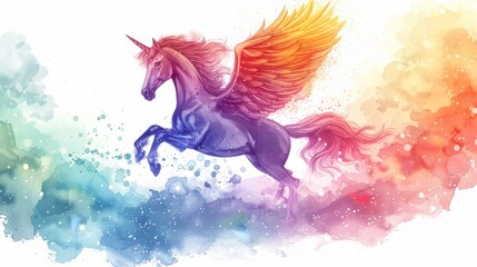 Vibrant Rainbow Pegasus Soaring in Starry Skies - Children's Book Illustration Generative AI
