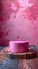 Pink platform for product photography with wooden textures. 3d render