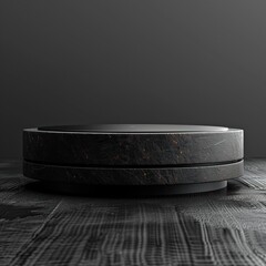 Black platform for photo montage and product presentation with front view