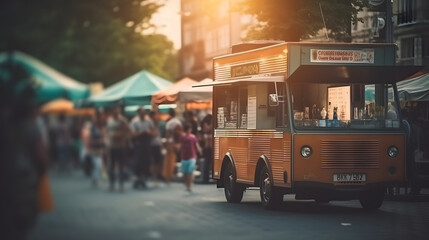 Obraz premium food truck in city festival 