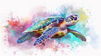 Vibrant Rainbow Travel of Turtles to Distant Shores - Children's Book Illustration Generative AI