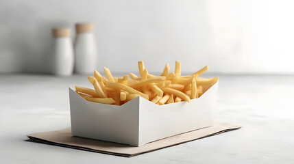 french fries in a white box mockup - obrazy, fototapety, plakaty