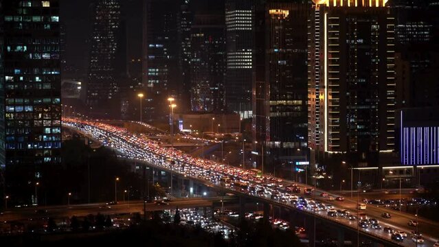 City traffic in Beijing at night _ Beijing, China