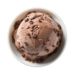 Bowl of chocolate ice cream scoop isolated on transparent or white background, png