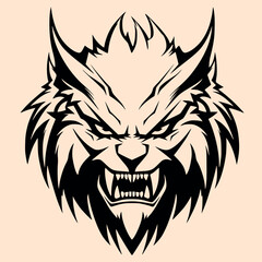 Black and White Sabertooth Outline Silhouette Ornament Vector Art for Logo and Icon, Sketch, Tattoo, Clip Art