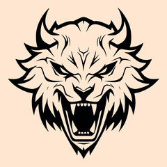 Fototapeta premium Black and White Sabertooth Outline Silhouette Ornament Vector Art for Logo and Icon, Sketch, Tattoo, Clip Art