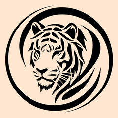 Black and White Tiger Outline Silhouette Ornament Vector Art for Logo and Icon, Sketch, Tattoo, Clip Art