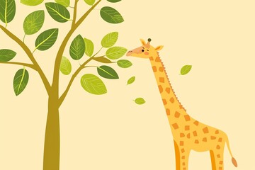 Cheerful Giraffe Cartoon in Lush Forest Illustration for Children’s Books and Educational Material