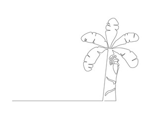 Continuous Line Drawing Of Banana Tree. One Line Of Banana Plant. Banana Tree Continuous Line Art. Editable Outline.