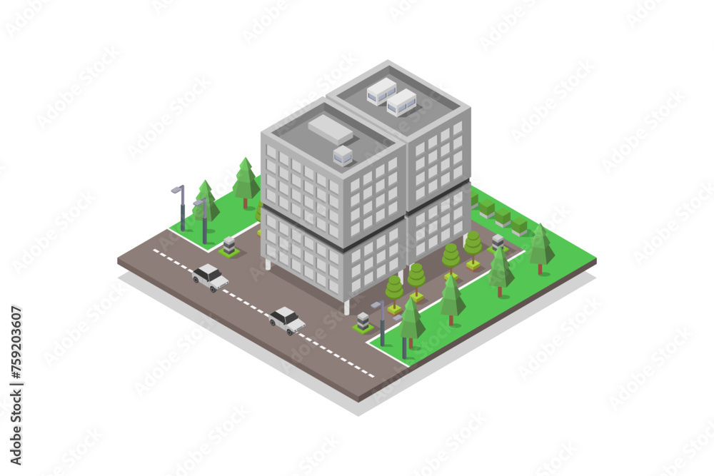 Sticker office building isometric