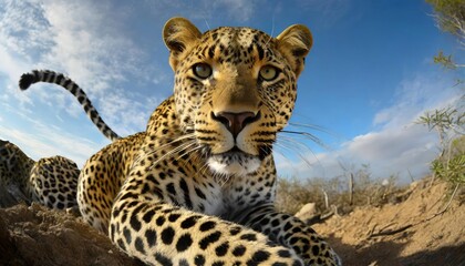 A leopard looking back to cameras , high quality photo