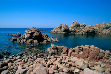Idyllic rocky coast of Costa Paradiso, Porphyry rocks, Sardinia, Italy, Mediterranean sea, Europe