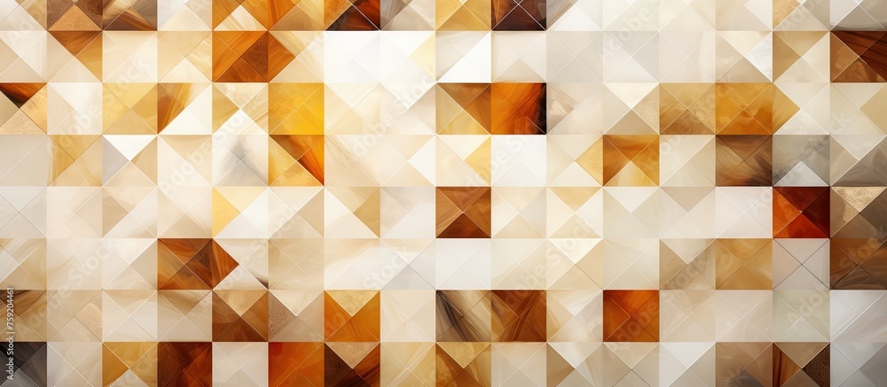 Poster an artistic brown and white geometric background featuring an intricate pattern of triangles and squ