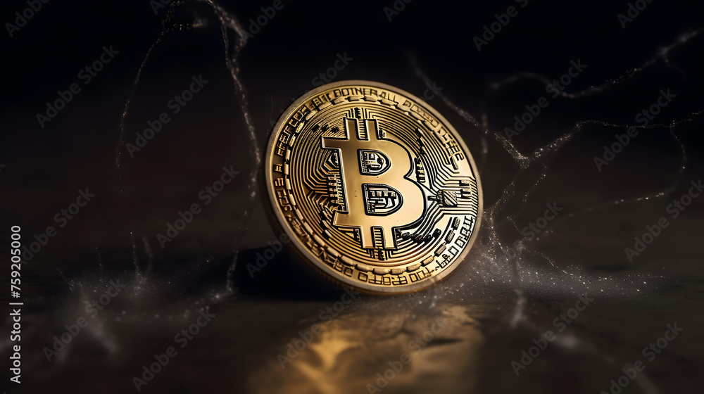 Poster gold bitcoin coin that was struck by lightning