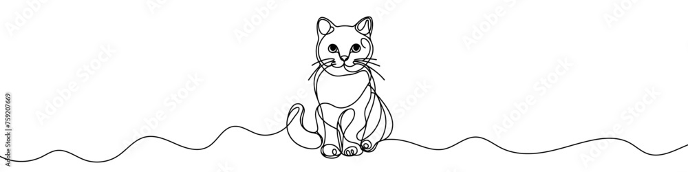 Poster continuous editable line drawing of cat. cat icon in one line.