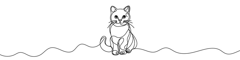 Continuous editable line drawing of cat. Cat icon in one line.