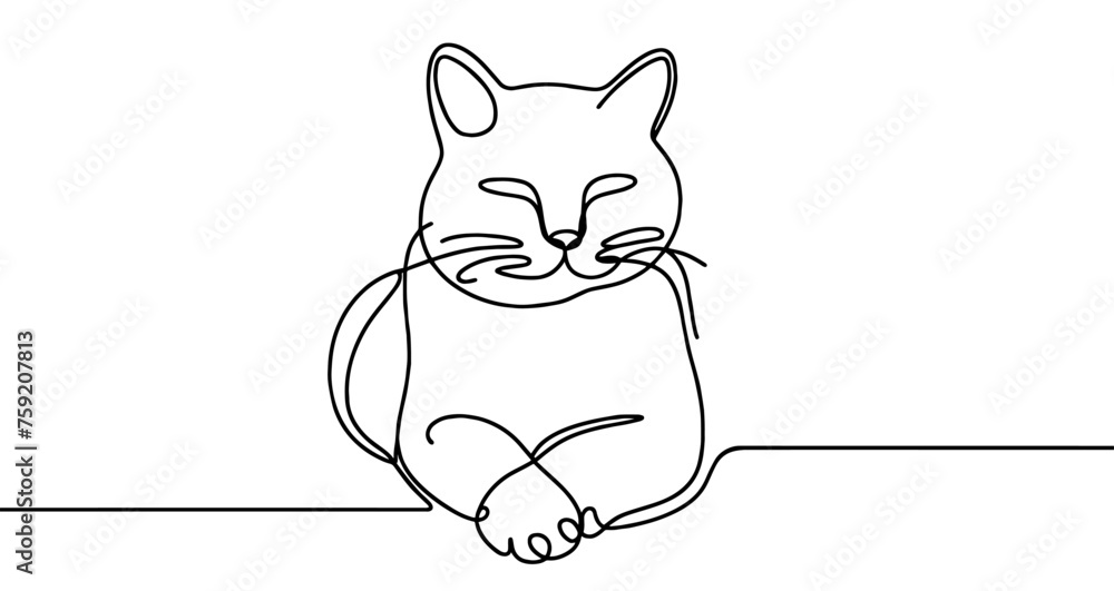 Poster continuous editable line drawing of cat. cat icon in one line.