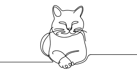 Continuous editable line drawing of cat. Cat icon in one line.