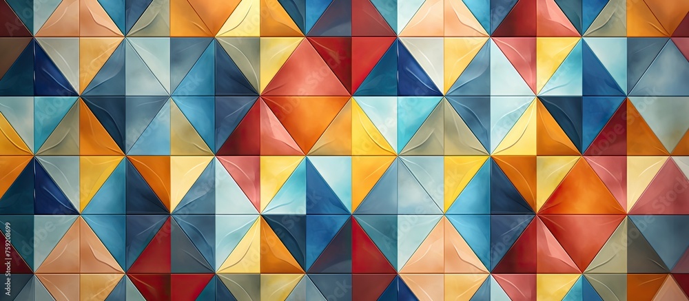 Aufkleber a vibrant geometric pattern of azure triangles adorns the wall, showcasing the creative arts through