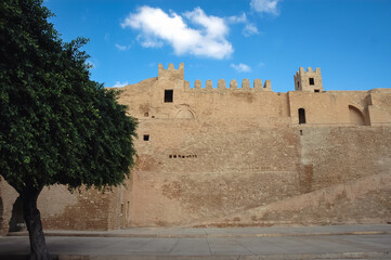 Fototapeta na wymiar Courtyard and walls of Ribat of Monastir coastal city, Sahel area, Tunisia