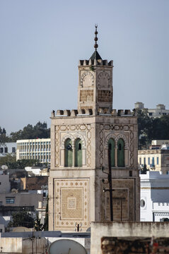 Minaret of Ksar Mosque in Medina of Tunis city, Tunisia