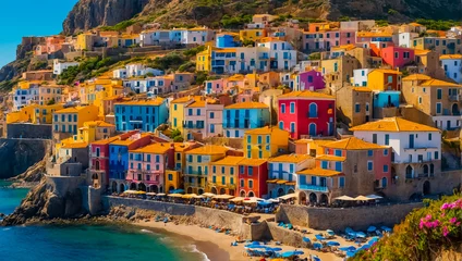Fotobehang beautiful city of Sardinia, Italy colored houses © tanya78