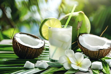 Refreshing Drink With Lime and Coconut Slice