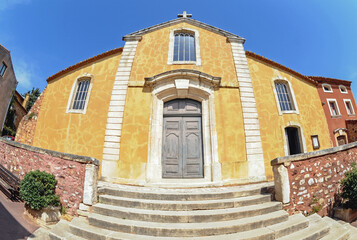 Church of Saint Michael in Roussillon town, France - obrazy, fototapety, plakaty