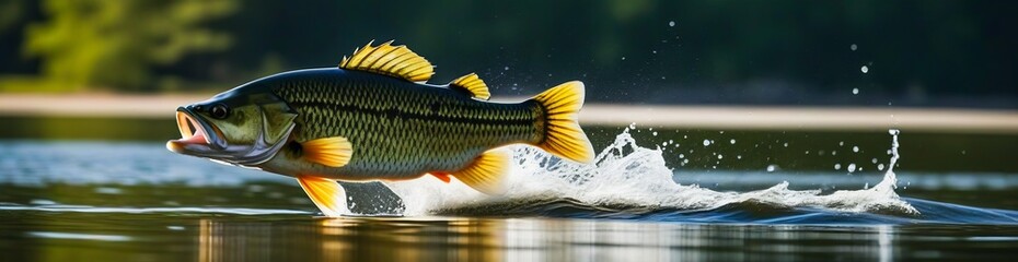 bass fishing banner panorama for website background, bass fish banner super wide, website banner fish