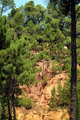 Fototapeta na wymiar Rock in Sentier des Ocres - Ochre Trail nature park in Roussillon town, France