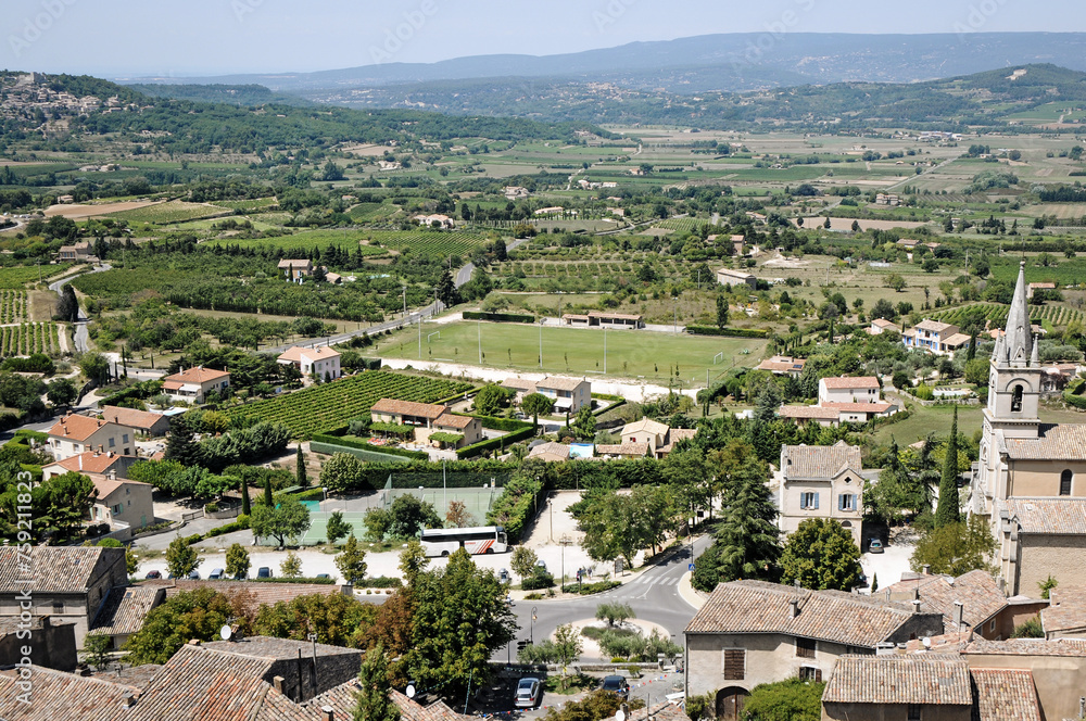 Wall mural Aerial view from Bonnieux town, Provence region in France