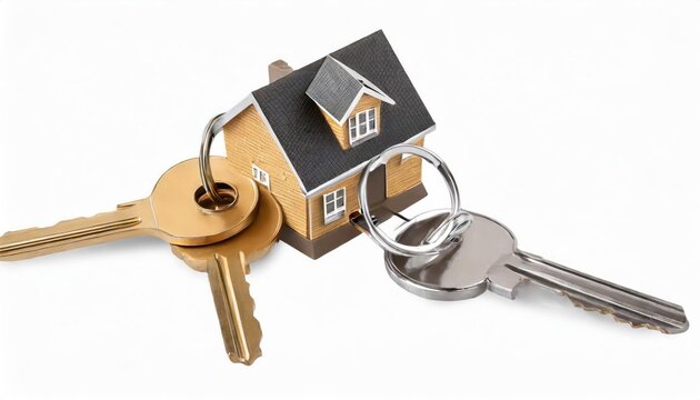 House keys with house shaped keychain, isolated on white background. high quality photo