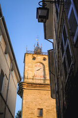 Clock tower of Town Hall in Aix-en-Provence city in France