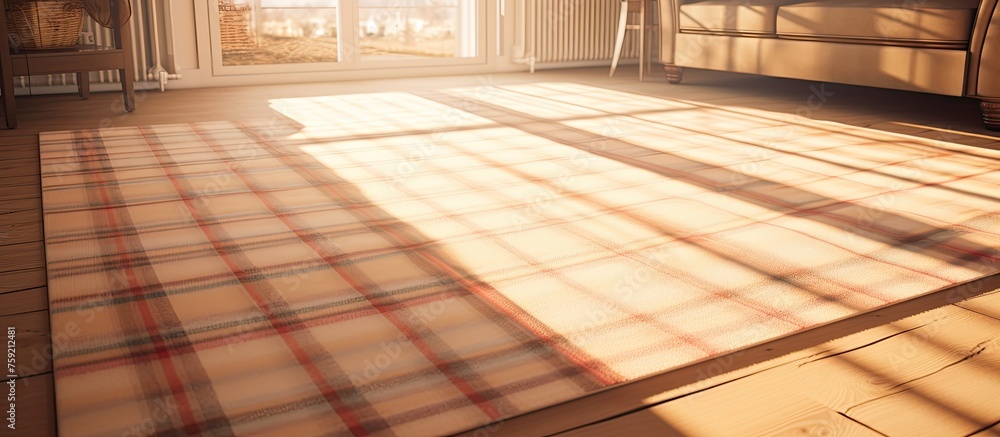 Aufkleber sunlight streams through the windows of a building into a living room with a hardwood floor featurin