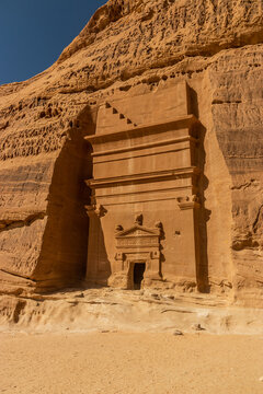 Rock cut tomb 45 in Jabal Al Banat hill at Hegra (Mada'in Salih) site near Al Ula, Saudi Arabia