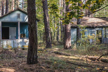 Holiday cabins in Izumrudnoe summer camp in Chernobyl Exclusion Zone, Ukraine