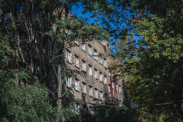 Old residential building in Pripyat ghost city in Chernobyl Exclusion Zone, Ukraine