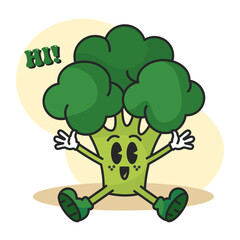 Broccoli groovy cartoon Vegetable cute kawaii Vector