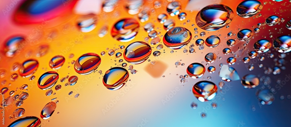 Poster water drops capture the world in a liquid form on a colorful background, creating art as if each dro