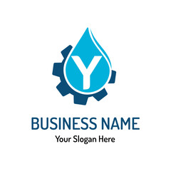 Letter Y Logo Idea for Water Repair, Water Maintenance. Simple Modern Plumbing Service Logo with Water Drop and Gear