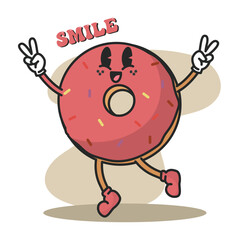 Donut groovy cartoon Fast food cute kawaii Vector
