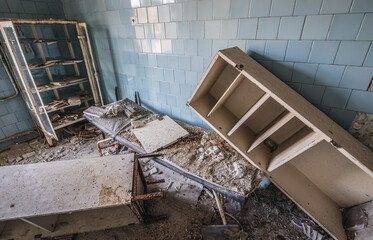 Examination room in Hospital MsCh-126 in Pripyat ghost city in Chernobyl Exclusion Zone, Ukraine