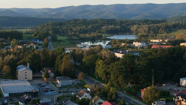Beautiful Landscape Ponds Mountains Lesko Aerial View Poland