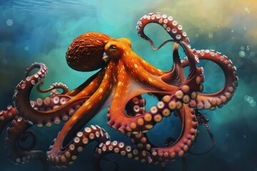 Obraz premium art work featuring an octopus with bright orange tentacles underwater