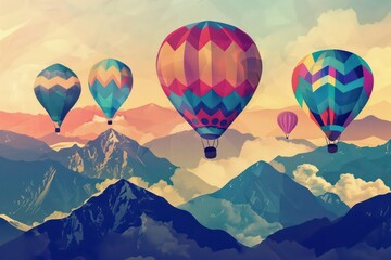 colorful hot air balloons over mountains