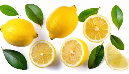 Set of lemons and leaves, isolated on white background. high quality photo;