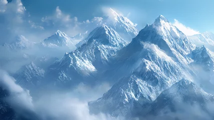Zelfklevend Fotobehang Paisaje de la cima nevada de una montaña © VicPhoto