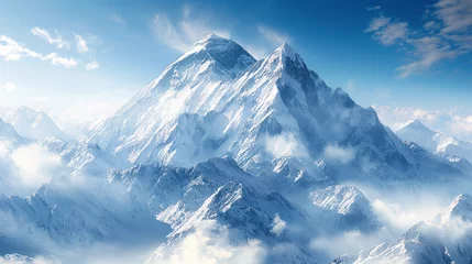 Rolgordijnen Paisaje de la cima nevada de una montaña © VicPhoto