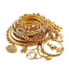 Gold Jewelry isolated on white or transparent background