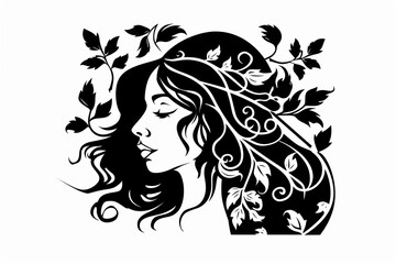 woman with her hair and leaves symbol